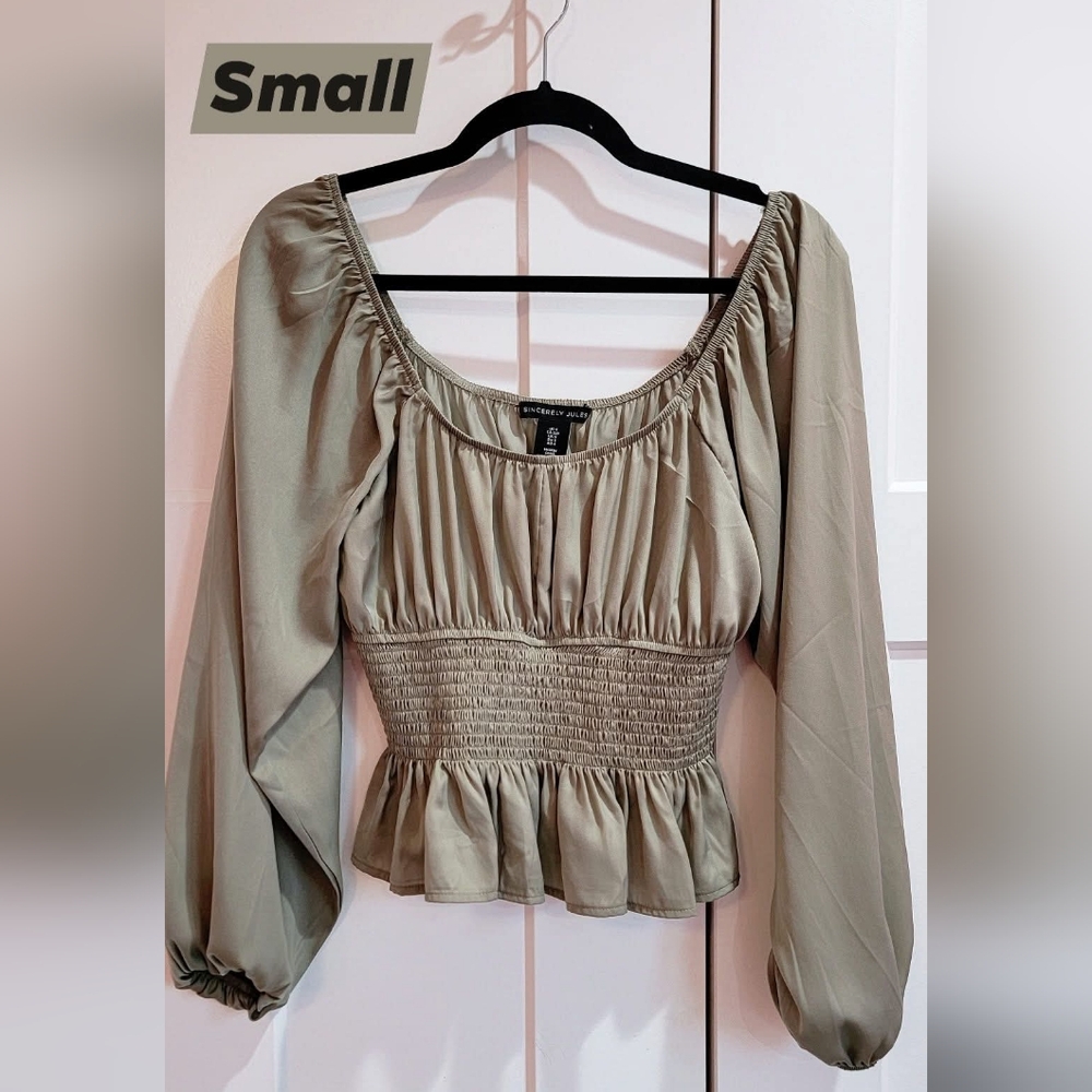 Sincerely Jules Sage Green Smocked Blouse